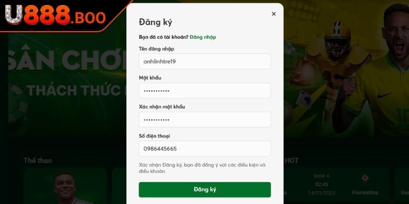 Đăng Ký u888 2 Xác nhận thông tin đăng ký U888