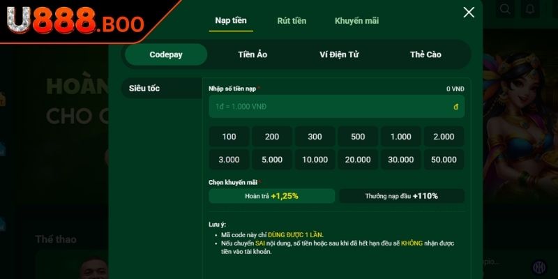 Nạp Rút Tiền u888 1 Cách nạp tiền U888 nhanh chóng