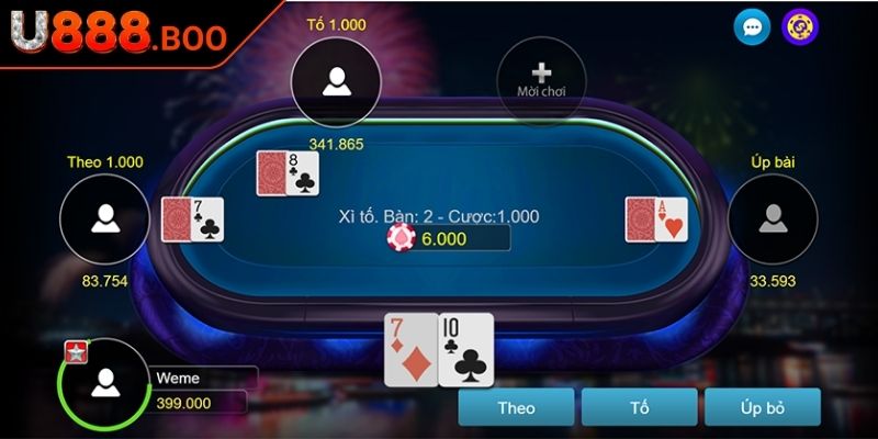 Các hành động cần biết khi chơi Xì Tố U888